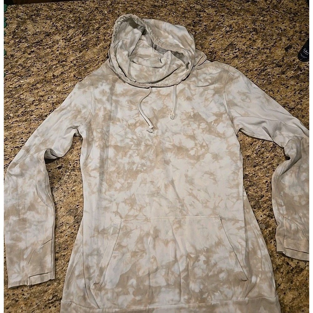 Lily & Lottie Hoodie Womens Tan Tie Dye Pullover Thumb Holes Cowl Hoodie